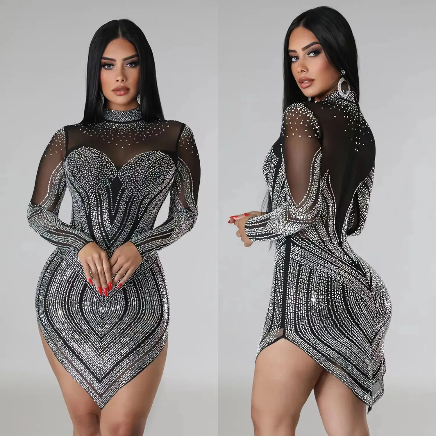 2024 NEW  Fashion Casual Dress Rhinestones Pearls Dress