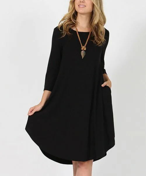 42POPS Black Crewneck Three-Quarter Sleeve Pocket Tunic Dress size 1X