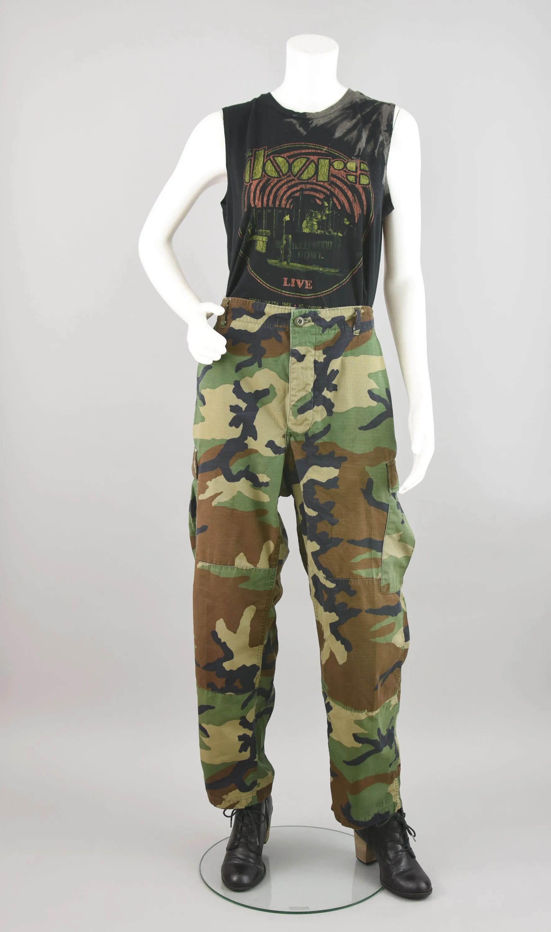 90s High Waist Camouflage Cargo Army Pants, Men's Large Short