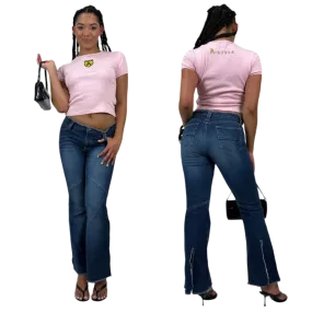 90s Patchwork Style Flare Jeans (M)