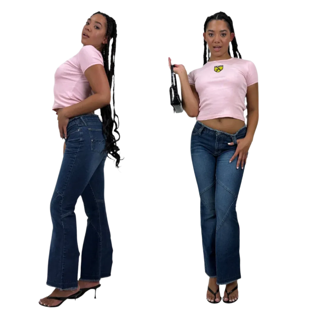 90s Patchwork Style Flare Jeans (M)