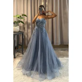 A-Line Sweetheart Tulle Appliques Sleeveless Prom Dress