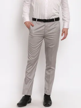 AmericanElm Men's Light Grey Solid Slim Fit stretchable Formal Trouser