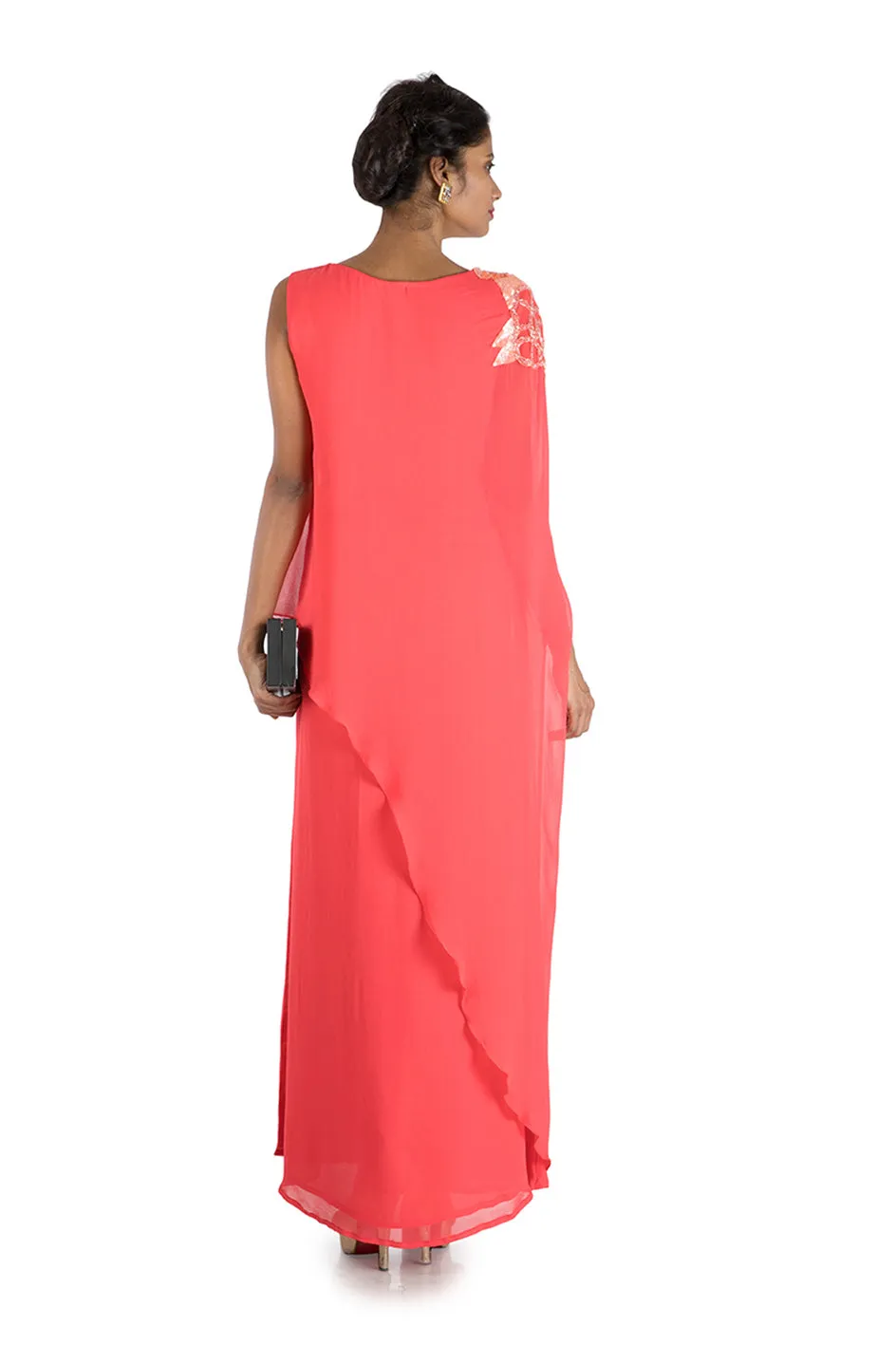 Anushree Agarwal Bright Peach Cape Tunic