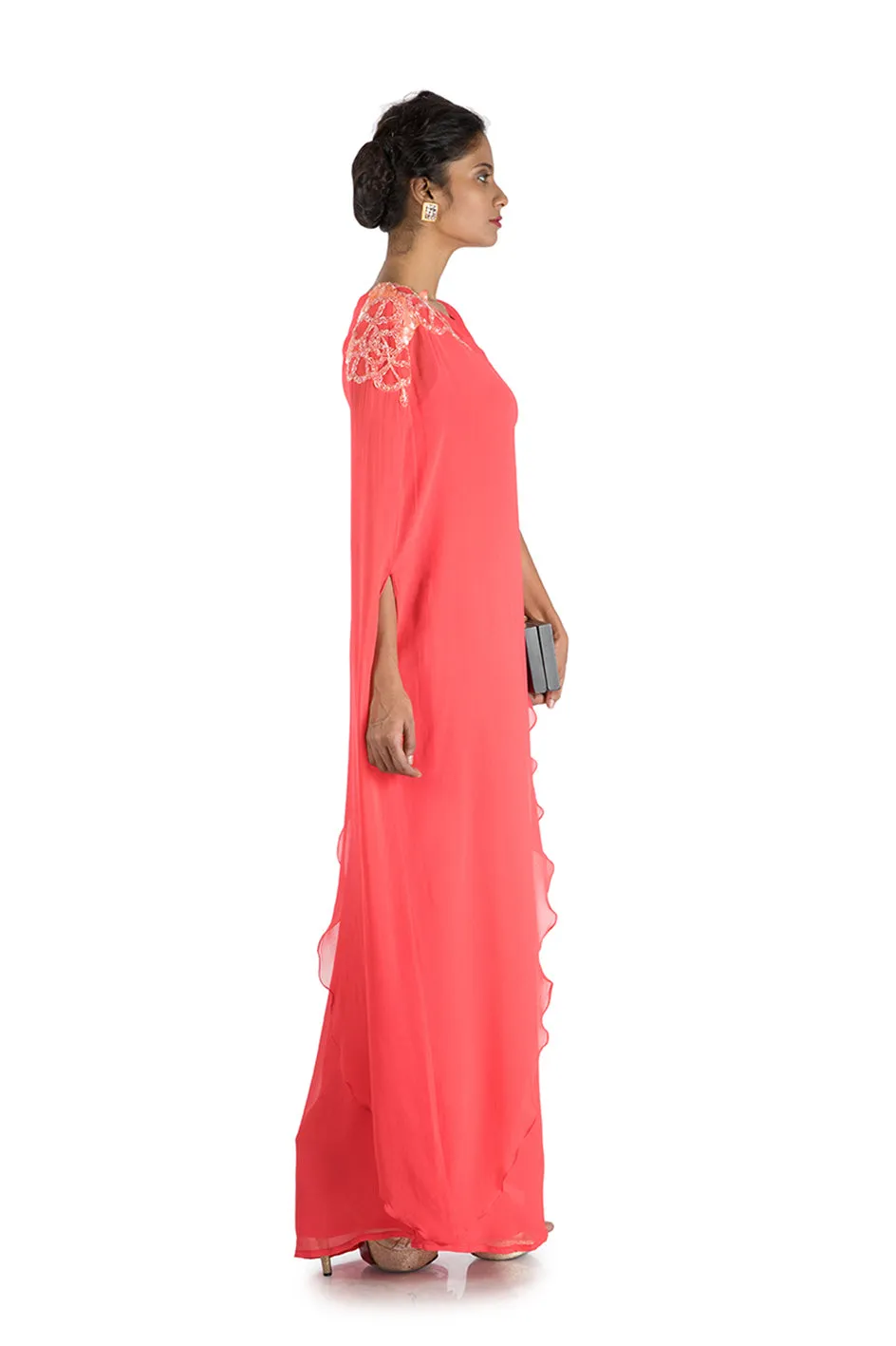 Anushree Agarwal Bright Peach Cape Tunic