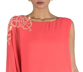 Anushree Agarwal Bright Peach Cape Tunic