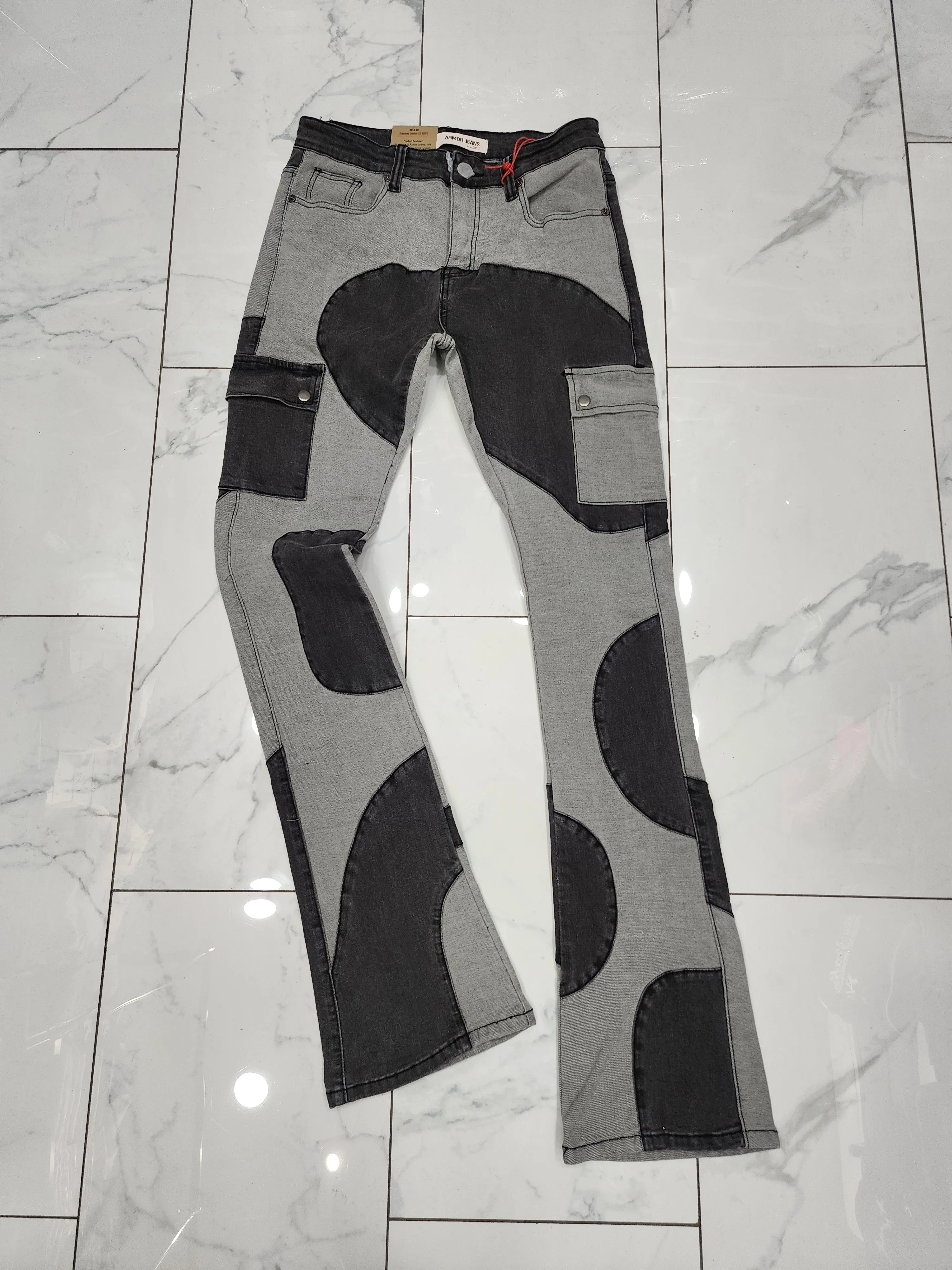 Armor Color Block Mid-Rise Stacked Light Grey Jeans