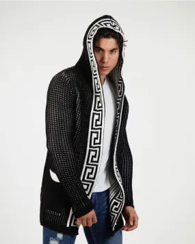 “Ash ” Black Men’s Cardigan with White Detail