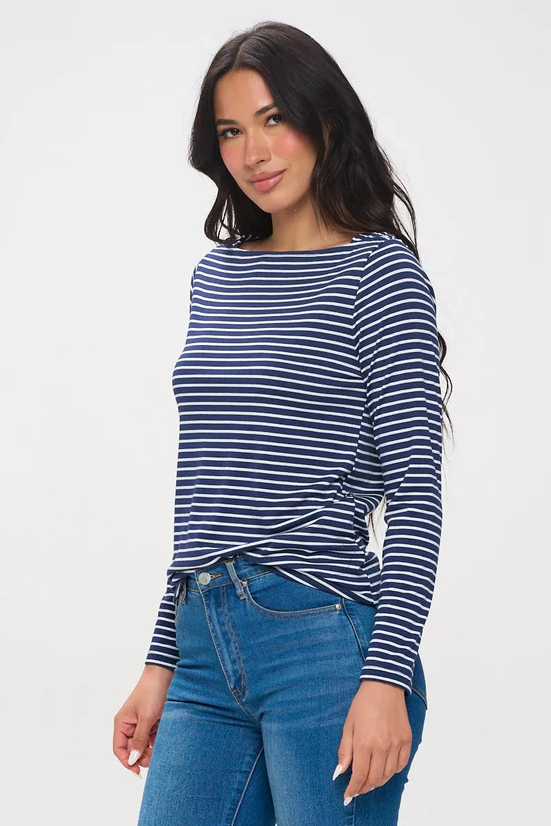 Aya Long Sleeve Boat Neck Stripe Top