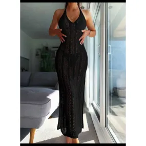 Backless Crochet Knitted Bikini Cover Up Dress.