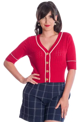 Banned Retro Nautical Red Boat Club Kitty Cardigan