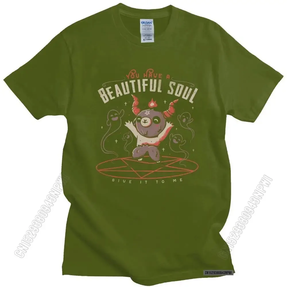 Baphomet's Beautiful Soul Men's Cotton T-Shirt – Subversive Gothic Occult Goat Tee for Casual Summer Style