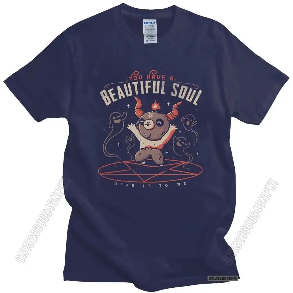 Baphomet's Beautiful Soul Men's Cotton T-Shirt – Subversive Gothic Occult Goat Tee for Casual Summer Style