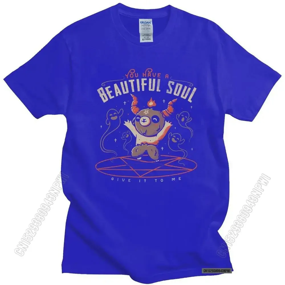 Baphomet's Beautiful Soul Men's Cotton T-Shirt – Subversive Gothic Occult Goat Tee for Casual Summer Style