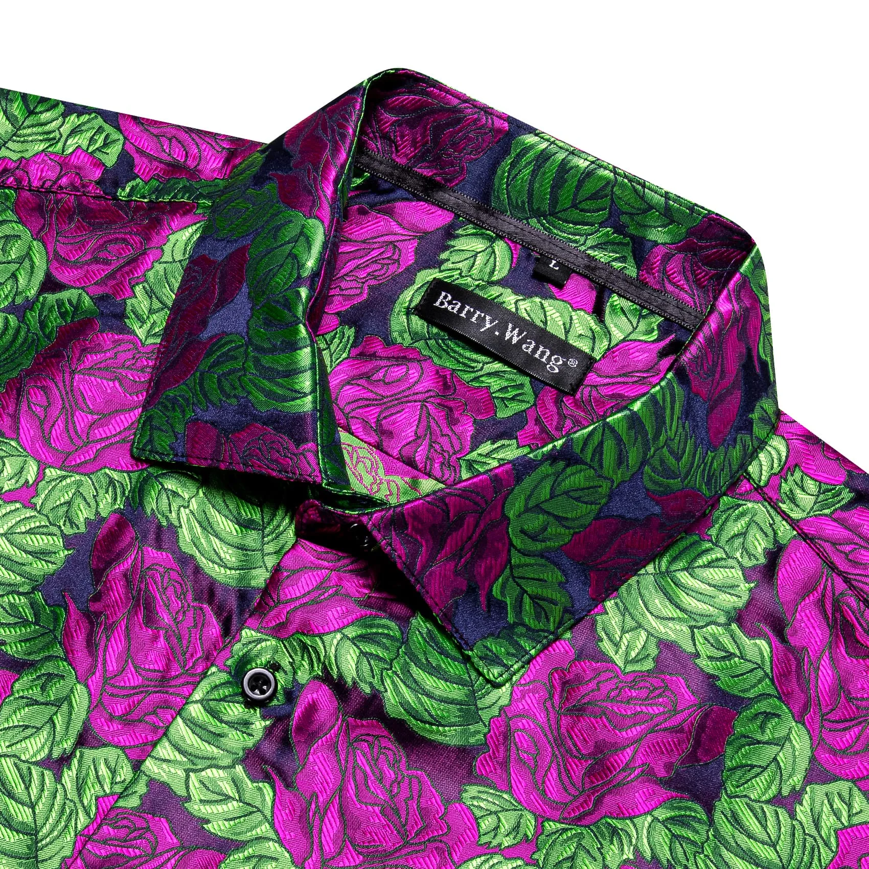 Barry Wang Purple Roses Dark Green Long Sleeve Shirt Men's Floral Top