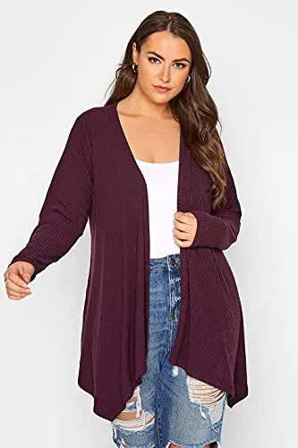 Berry Ribbed Waterfall Cardigan - Women's - Plus Size Curve