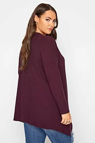 Berry Ribbed Waterfall Cardigan - Women's - Plus Size Curve