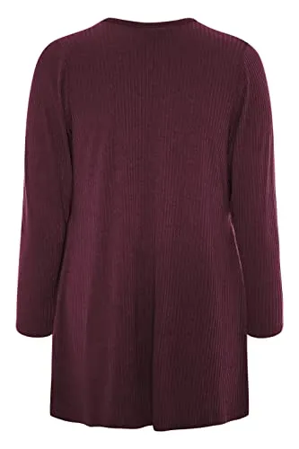 Berry Ribbed Waterfall Cardigan - Women's - Plus Size Curve