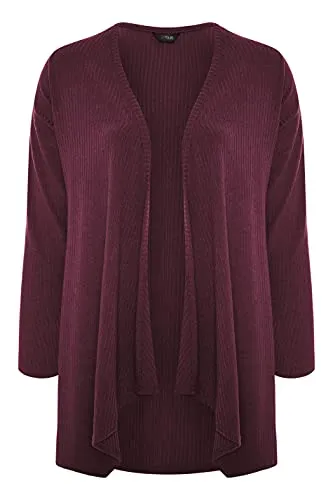 Berry Ribbed Waterfall Cardigan - Women's - Plus Size Curve