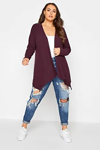 Berry Ribbed Waterfall Cardigan - Women's - Plus Size Curve