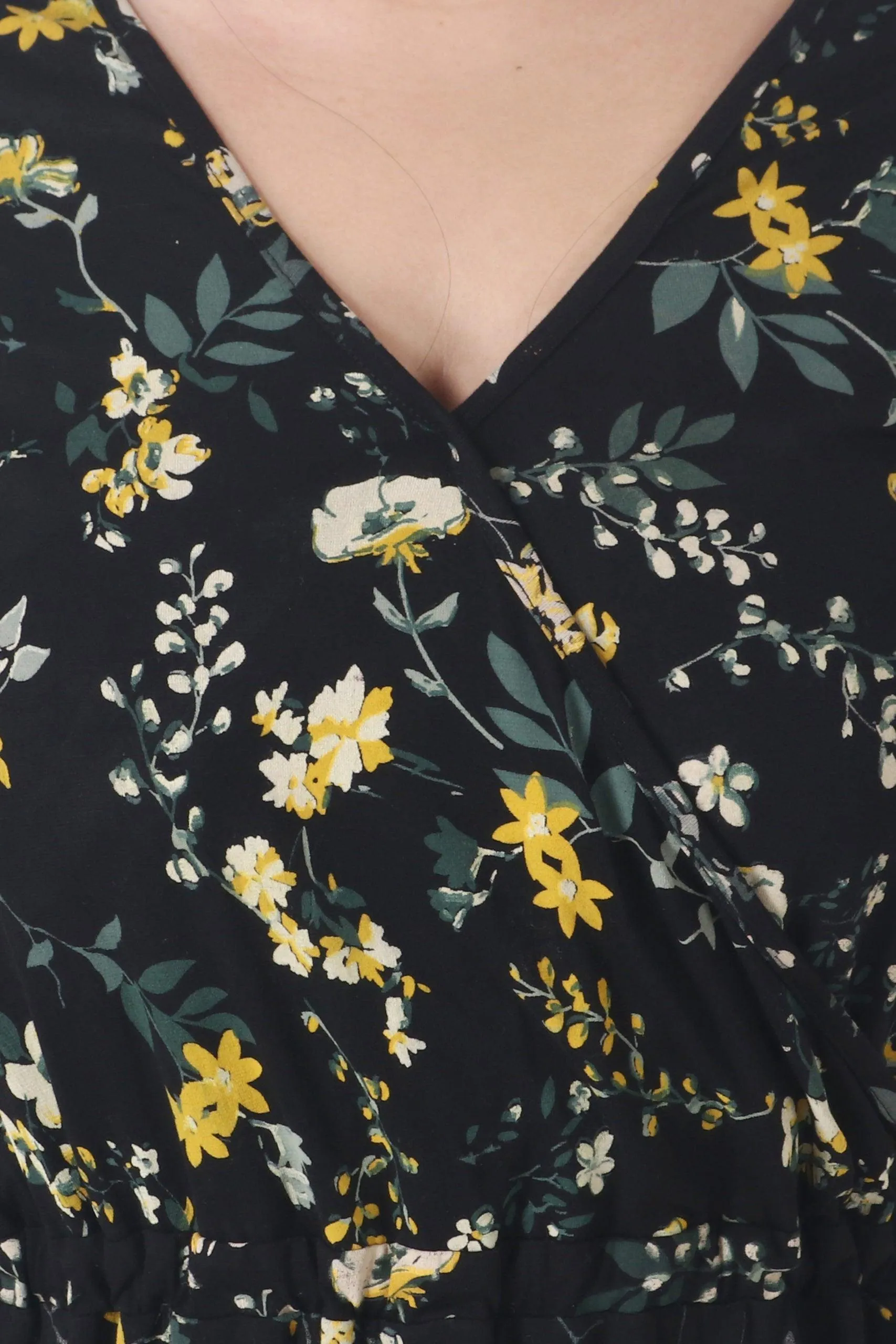 Black & Yellow Floral Printed Maxi Dress