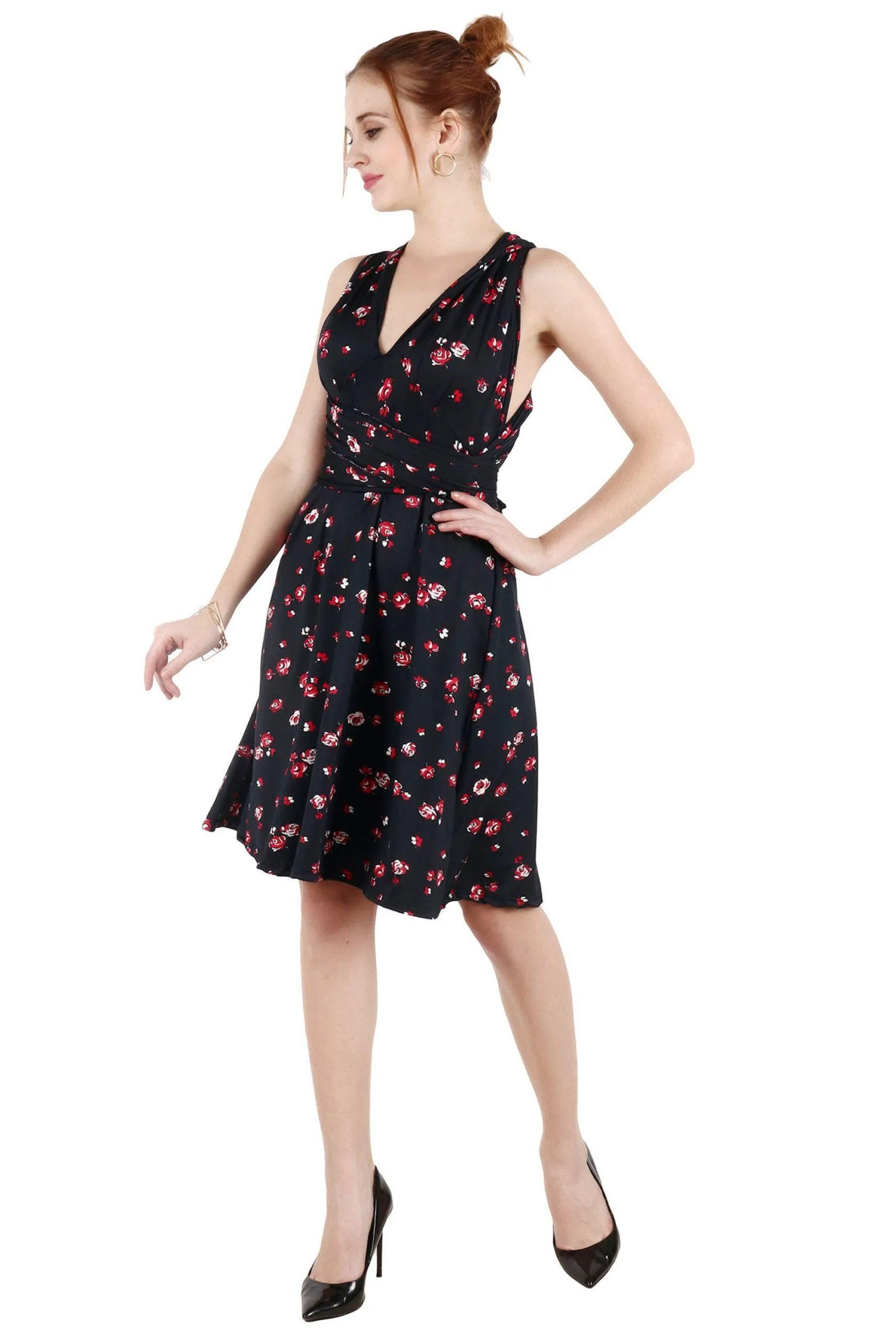 Black Floral Printed Mutliway Wear Dress