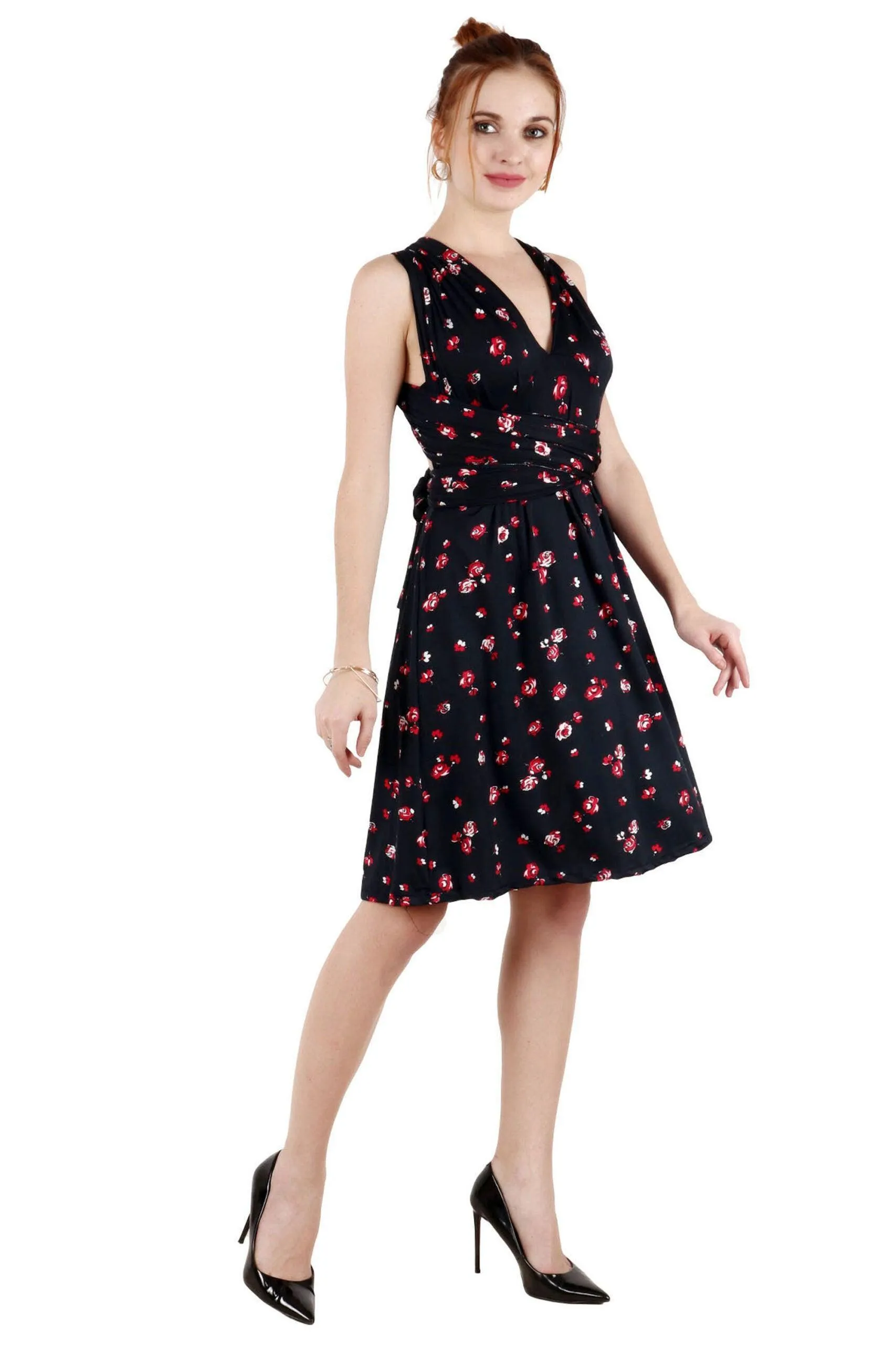 Black Floral Printed Mutliway Wear Dress