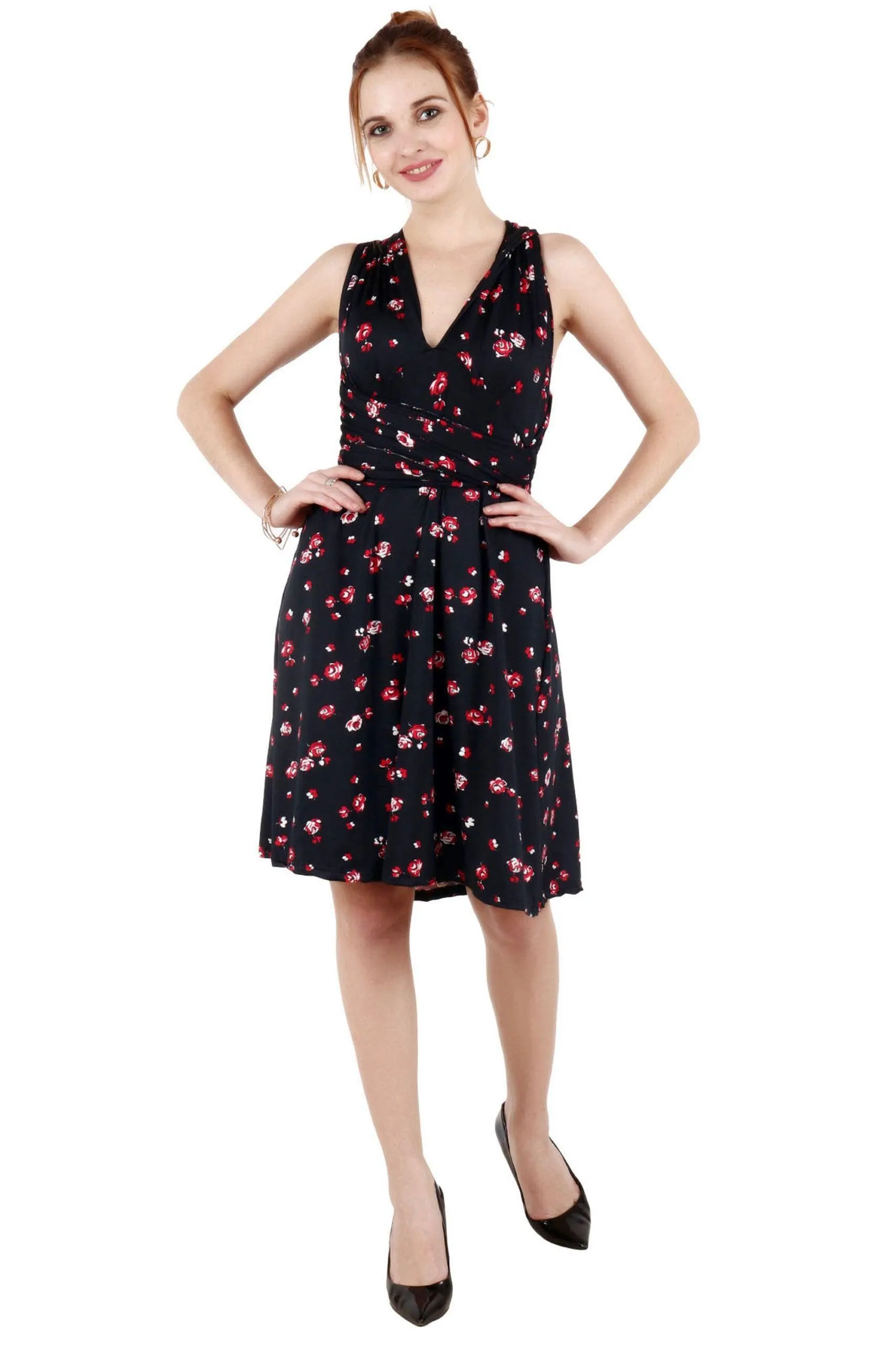 Black Floral Printed Mutliway Wear Dress