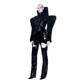Black Gloss Quilted Puffer Jacket