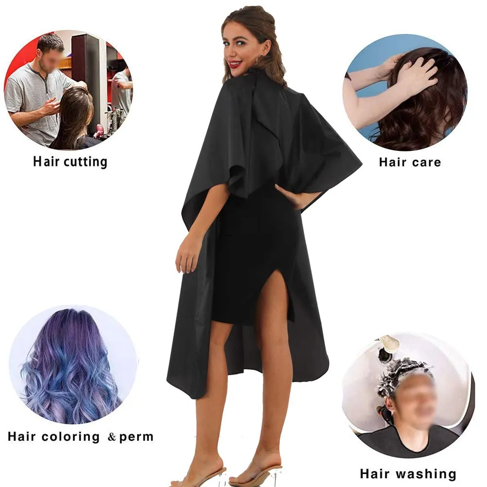 Black Waterproof Hair Salon Cape Professional Barber Cape with Metal Snap Closure Hair Cutting Cape for Adults Water Resistant Hairdressing Cape 59" x 47" (Pack of 1) Pack of 1