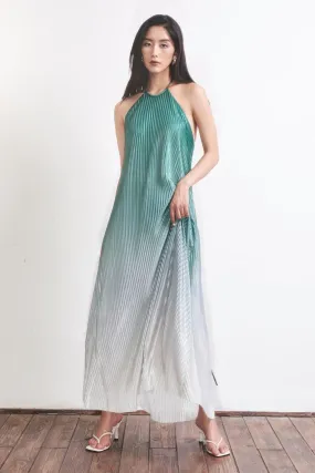 Brooklyn Pleated Halter Neck Silk Maxi Dress