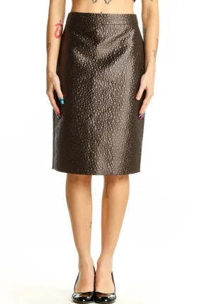 Brown Textured Pencil Skirt