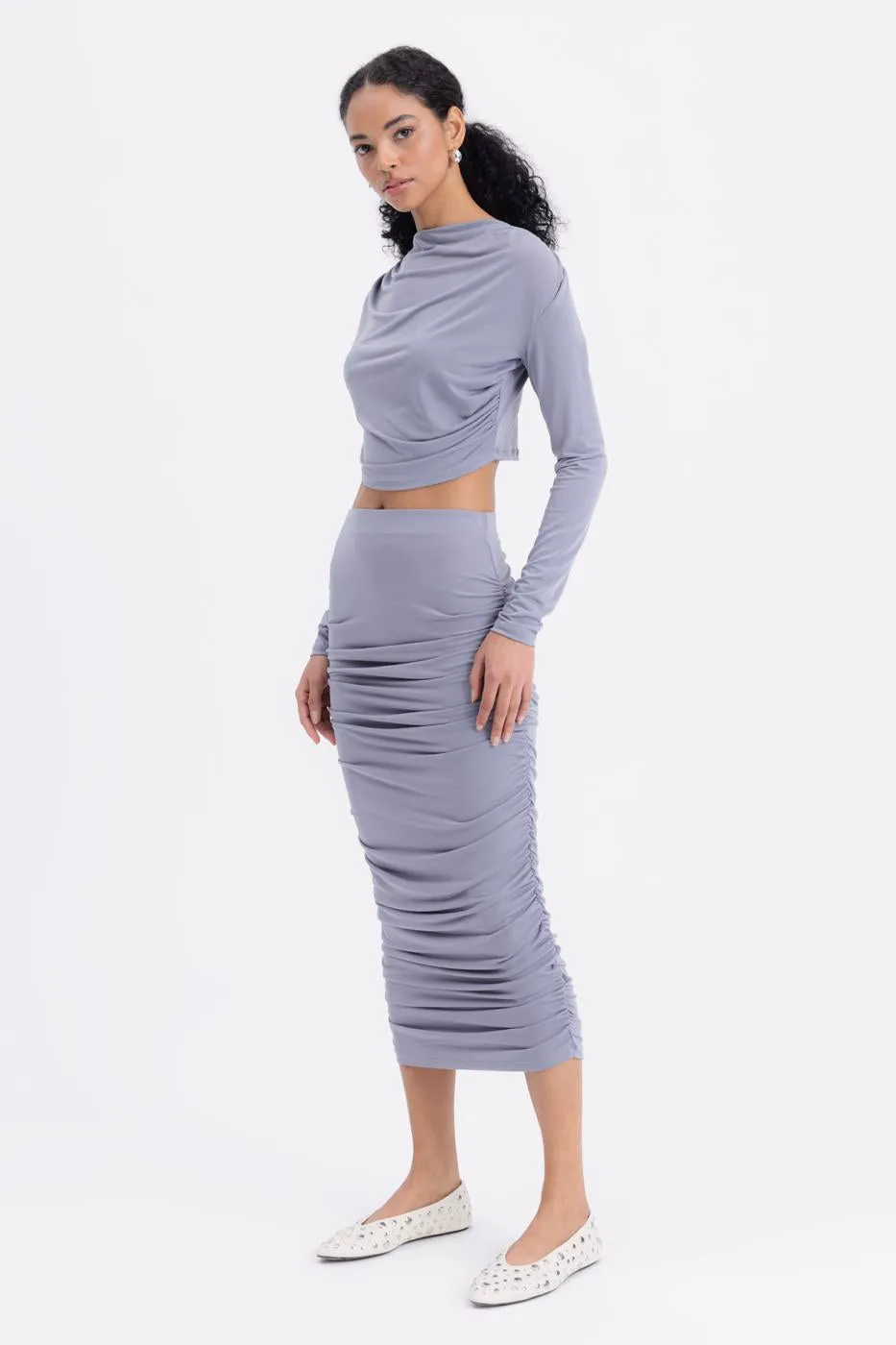 BSL Women Draped Midi Pencil Skirt - Bountiful