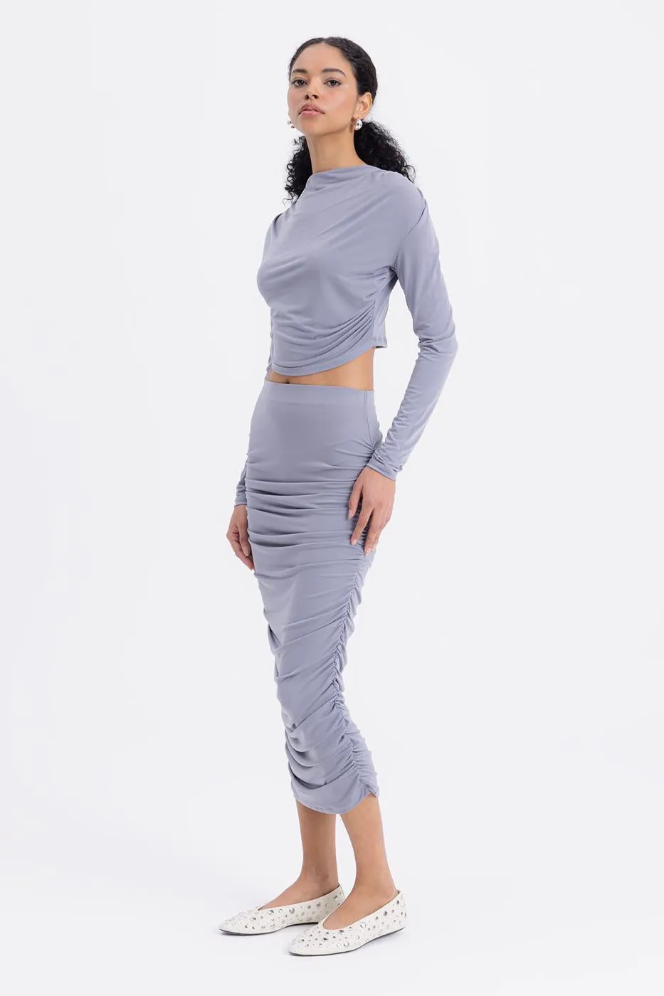 BSL Women Draped Midi Pencil Skirt - Bountiful