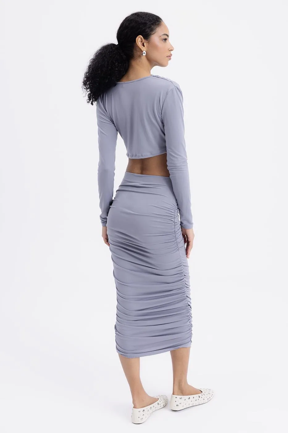 BSL Women Draped Midi Pencil Skirt - Bountiful