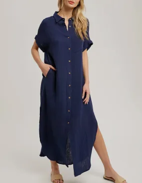 Button Up Maxi Shirt Dress