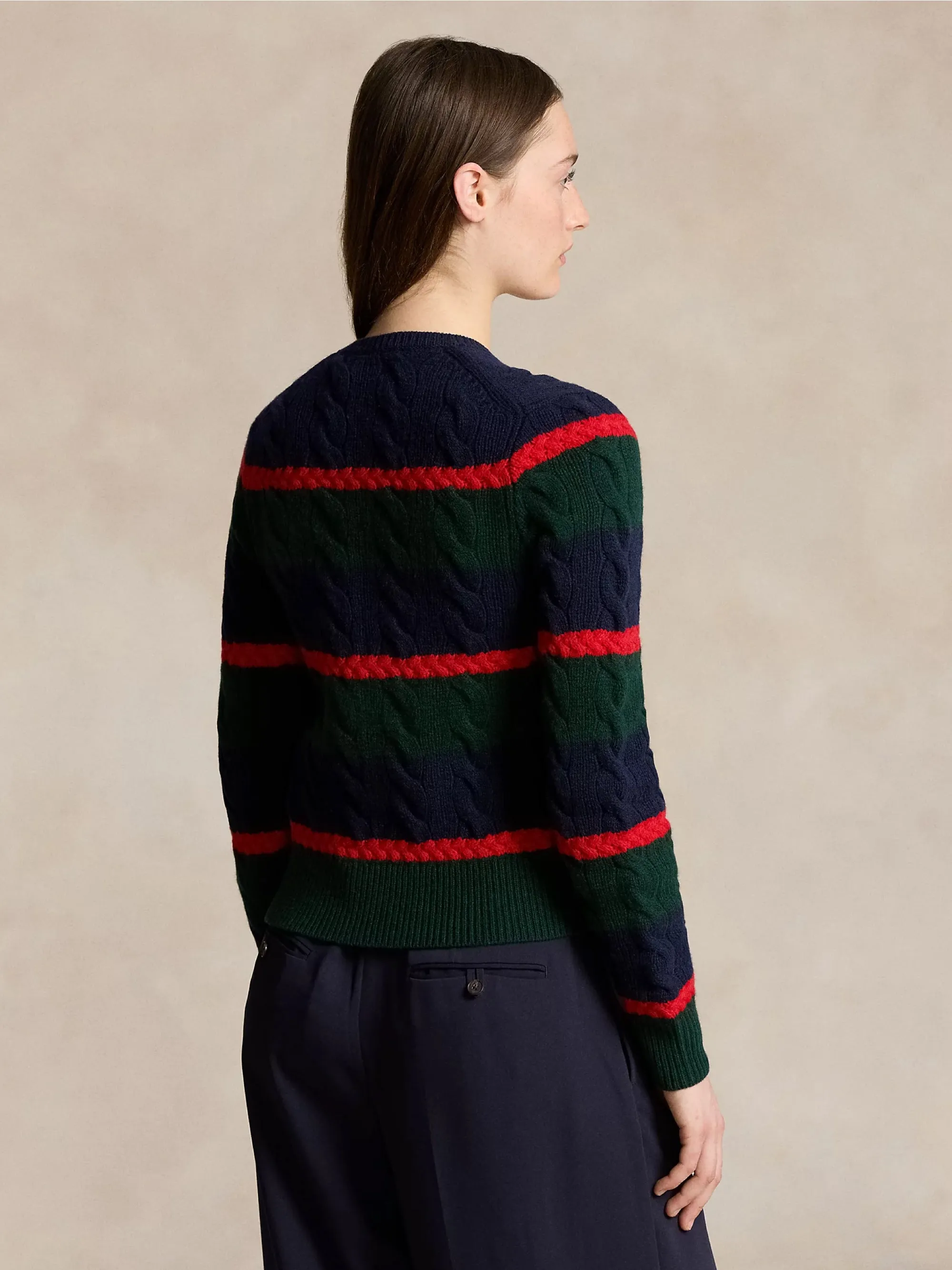 Cardigan a Righe in Misto Cashmere Verde/Blu