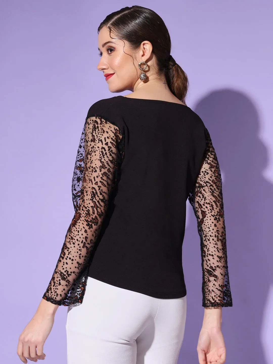 Casual Regular Sleeves V-Neck Solid Women Black Top