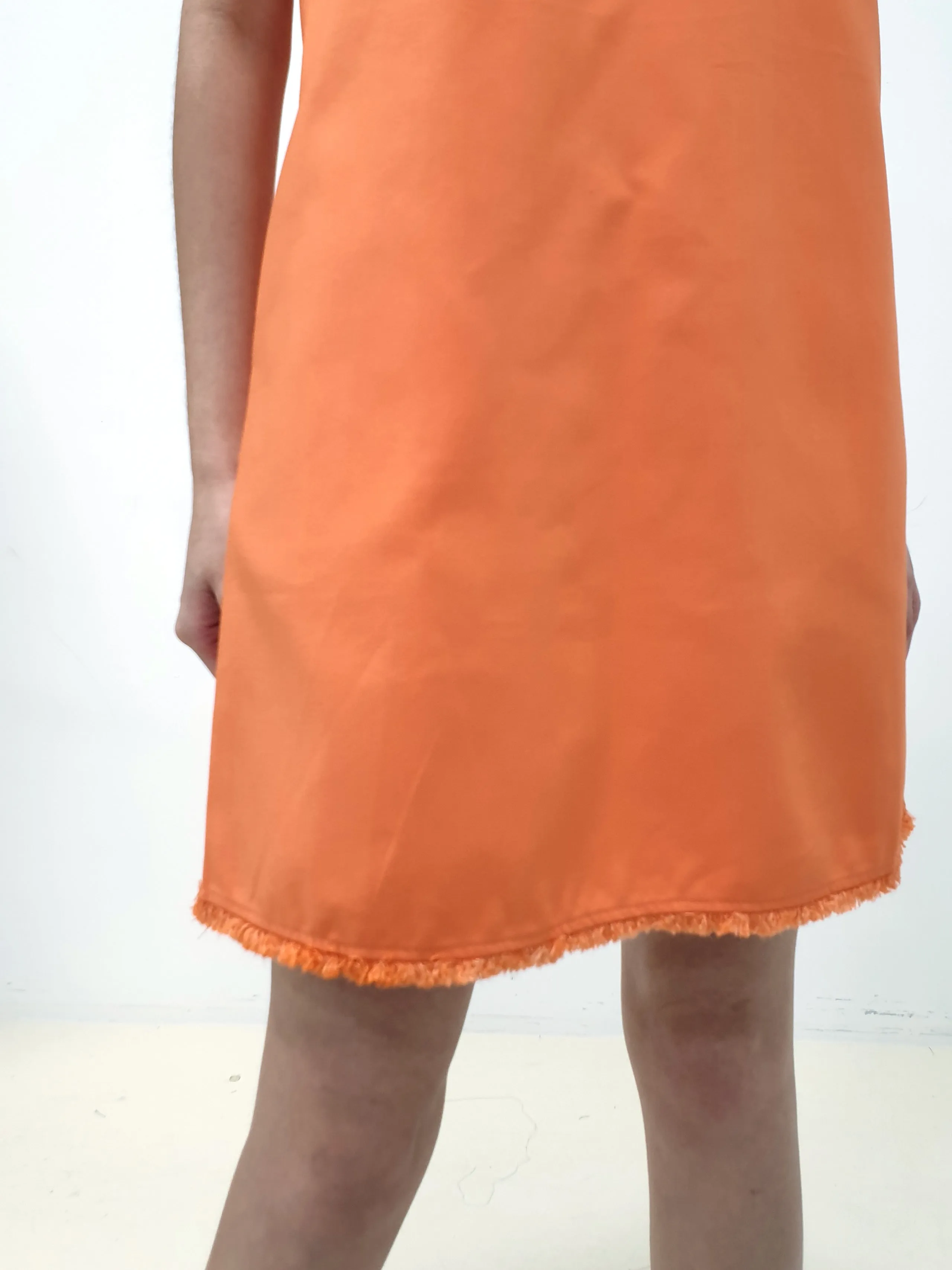 Cat Embroidery Raw Hem Dress - Orange (Non-returnable)