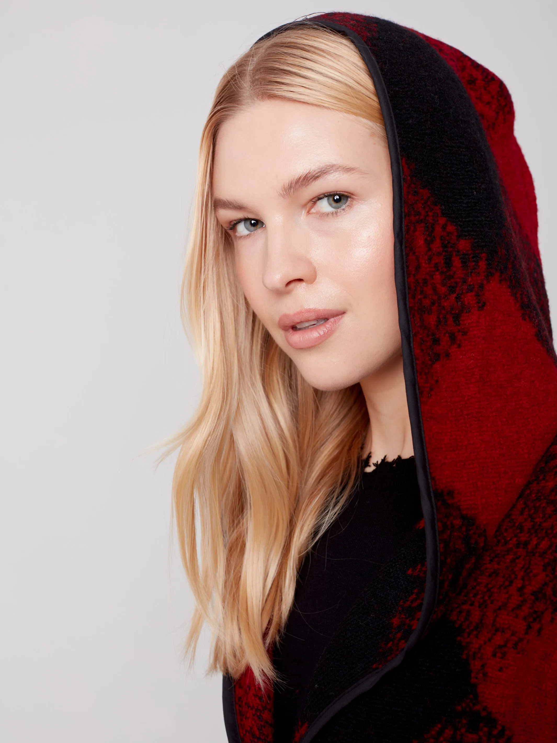 Charlie B Fall 2023-C6267-174B- Plaid Wool Coat-Ruby