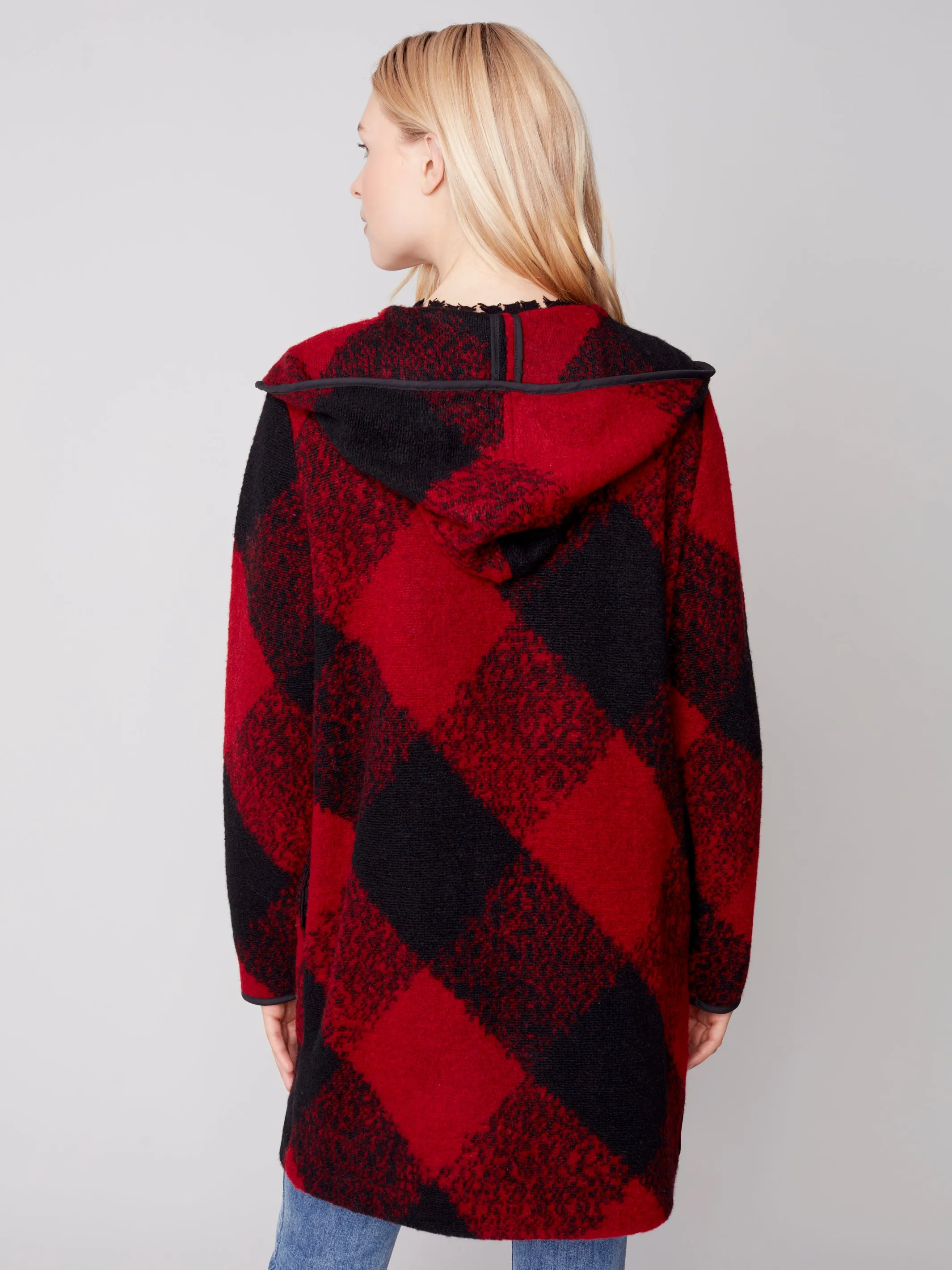 Charlie B Fall 2023-C6267-174B- Plaid Wool Coat-Ruby