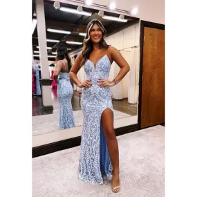 Chic & Elegant Spaghetti Straps V-Neck Sheath Slit Party Prom Dress
