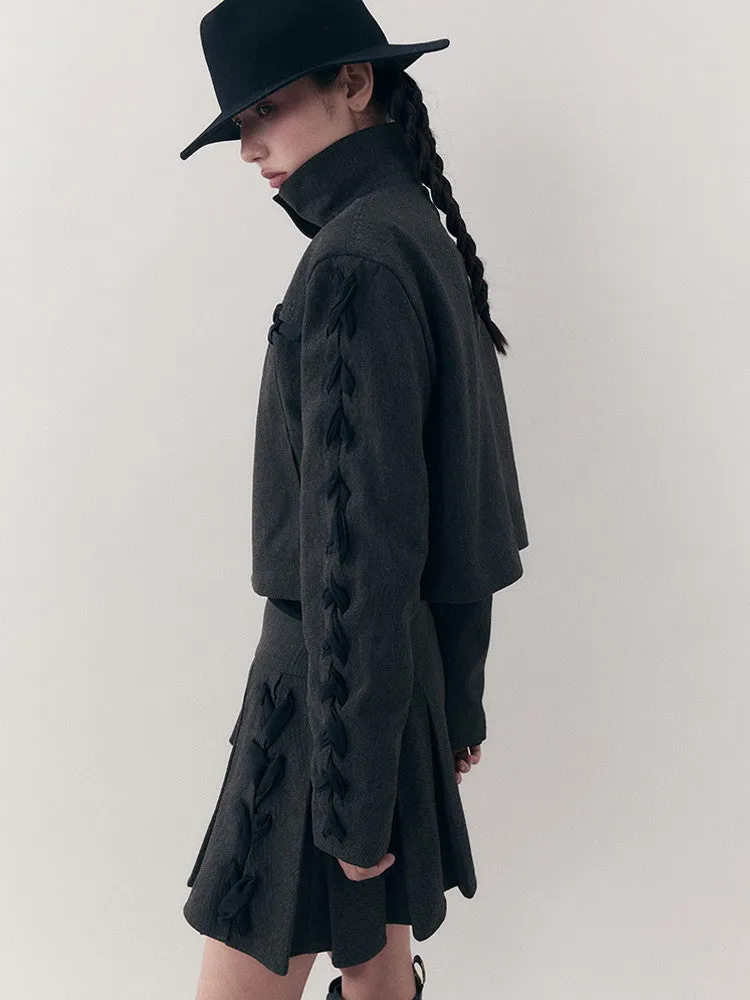 Chic Braid Cute Set-Up Zip Natural Jacket＆Skirt