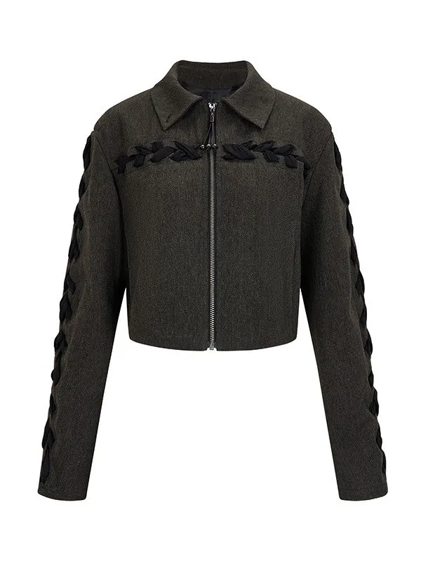 Chic Braid Cute Set-Up Zip Natural Jacket＆Skirt