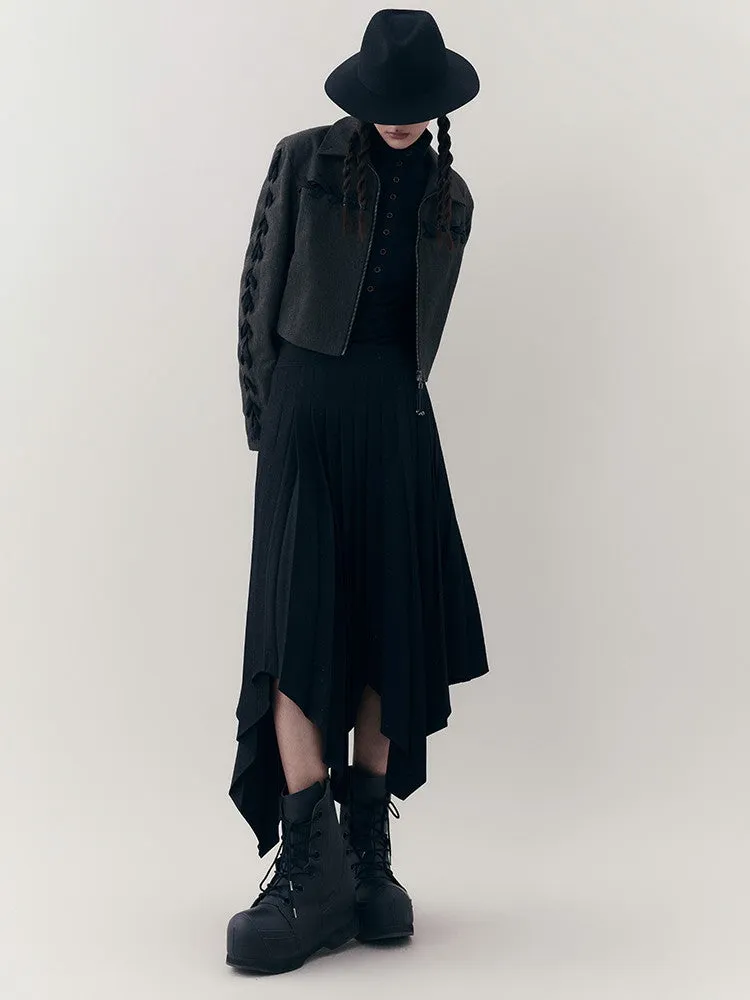 Chic Braid Cute Set-Up Zip Natural Jacket＆Skirt