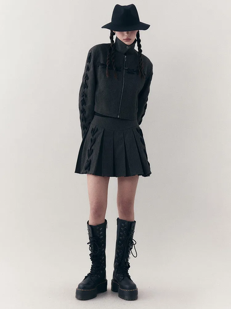 Chic Braid Cute Set-Up Zip Natural Jacket＆Skirt