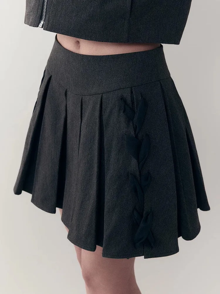 Chic Braid Cute Set-Up Zip Natural Jacket＆Skirt