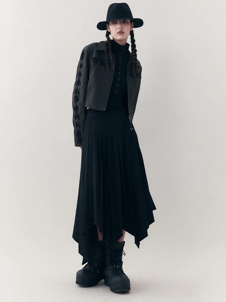 Chic Braid Cute Set-Up Zip Natural Jacket＆Skirt