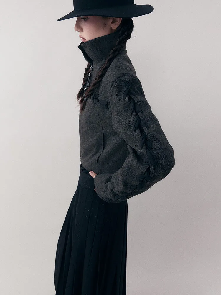 Chic Braid Cute Set-Up Zip Natural Jacket＆Skirt