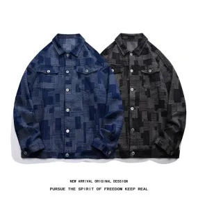 Chicmy-2025 New spring denim jacket man coat Vintage Loose Denim Jacket with Grid Pattern High End American Casual Jean Coat for Men